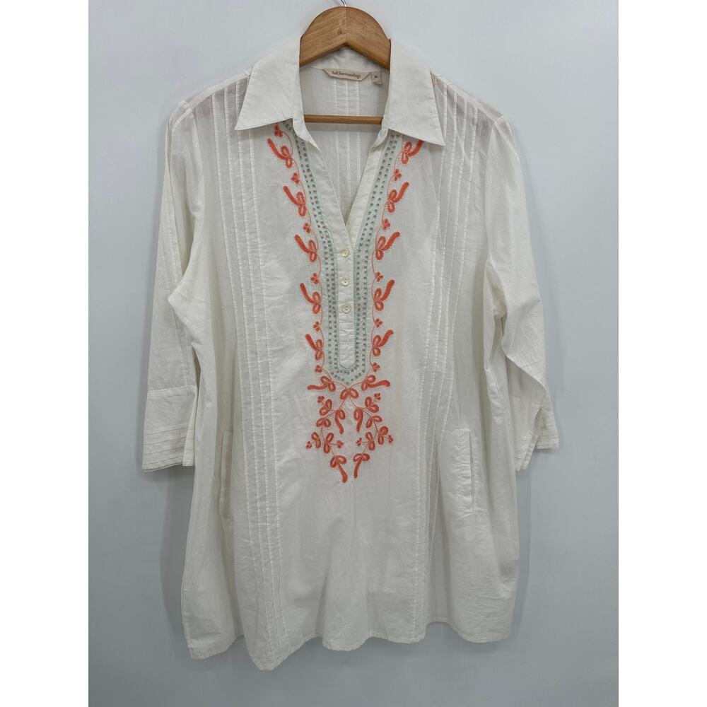 Soft Surroundings Meryl Tunic Dress Coral Embroidery Size XL